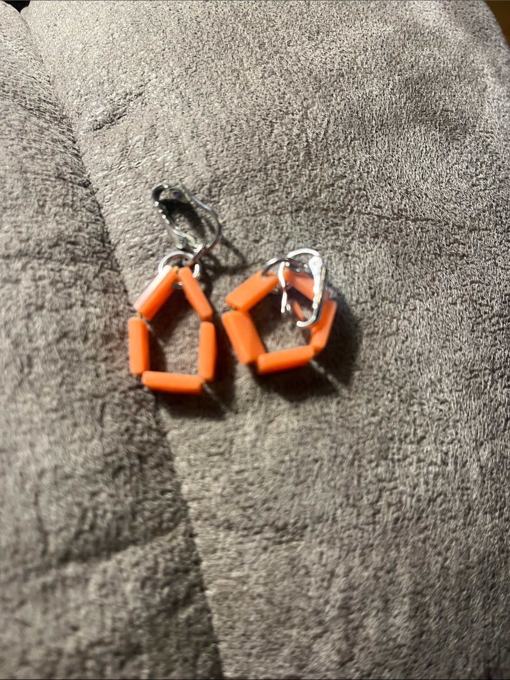 Orange Beaded Geometric Drop Earrings - Unbranded 1990